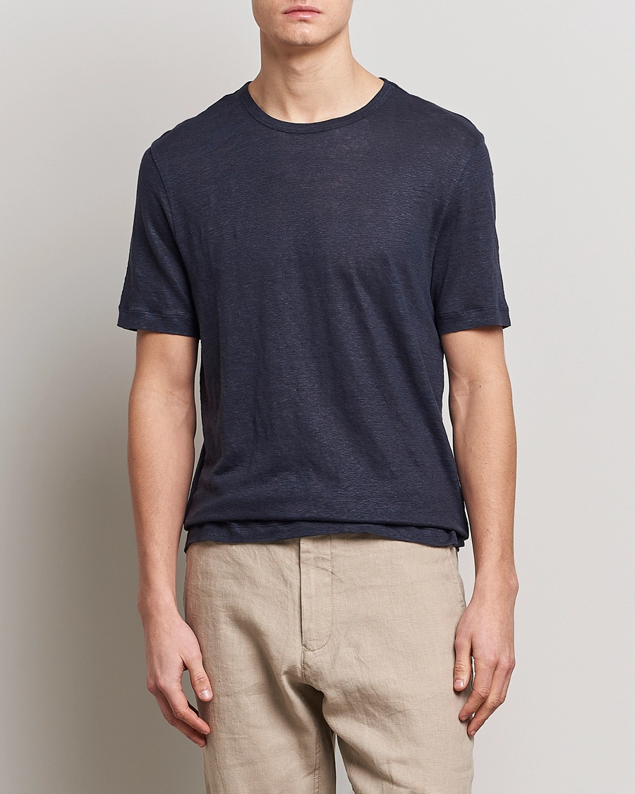 Tiburt Linen Crew Neck T-Shirt Dark Blue S 3 Tiburt Linen Crew Neck T-Shirt Dark Blue S - Bilde 3