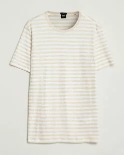Tiburt Striped Linen Crew Neck T-Shirt Open White S