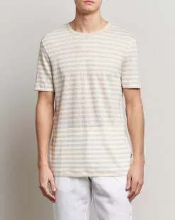 Tiburt Striped Linen Crew Neck T-Shirt Open White S -Boss Butikk 24043511r 3