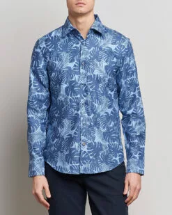 Hal Cotton/Linen Flower Shirt Open Blue 38 - S -Boss Butikk 24044911r 3