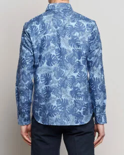 Hal Cotton/Linen Flower Shirt Open Blue 38 - S -Boss Butikk 24044911r 4